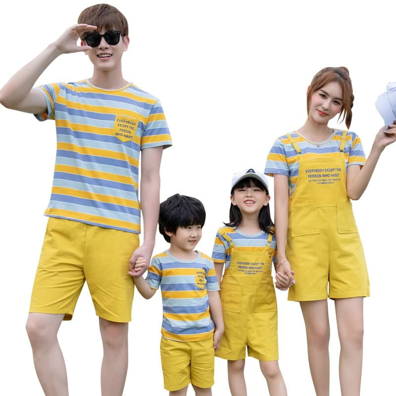 親子ペアルック/お揃い ボーダーTシャツ ロゴ付きサロペット